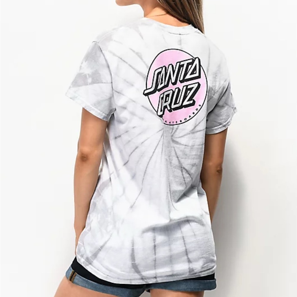 Santa Cruz Skateboards Gray and White Graphic Short Sleeve Tee